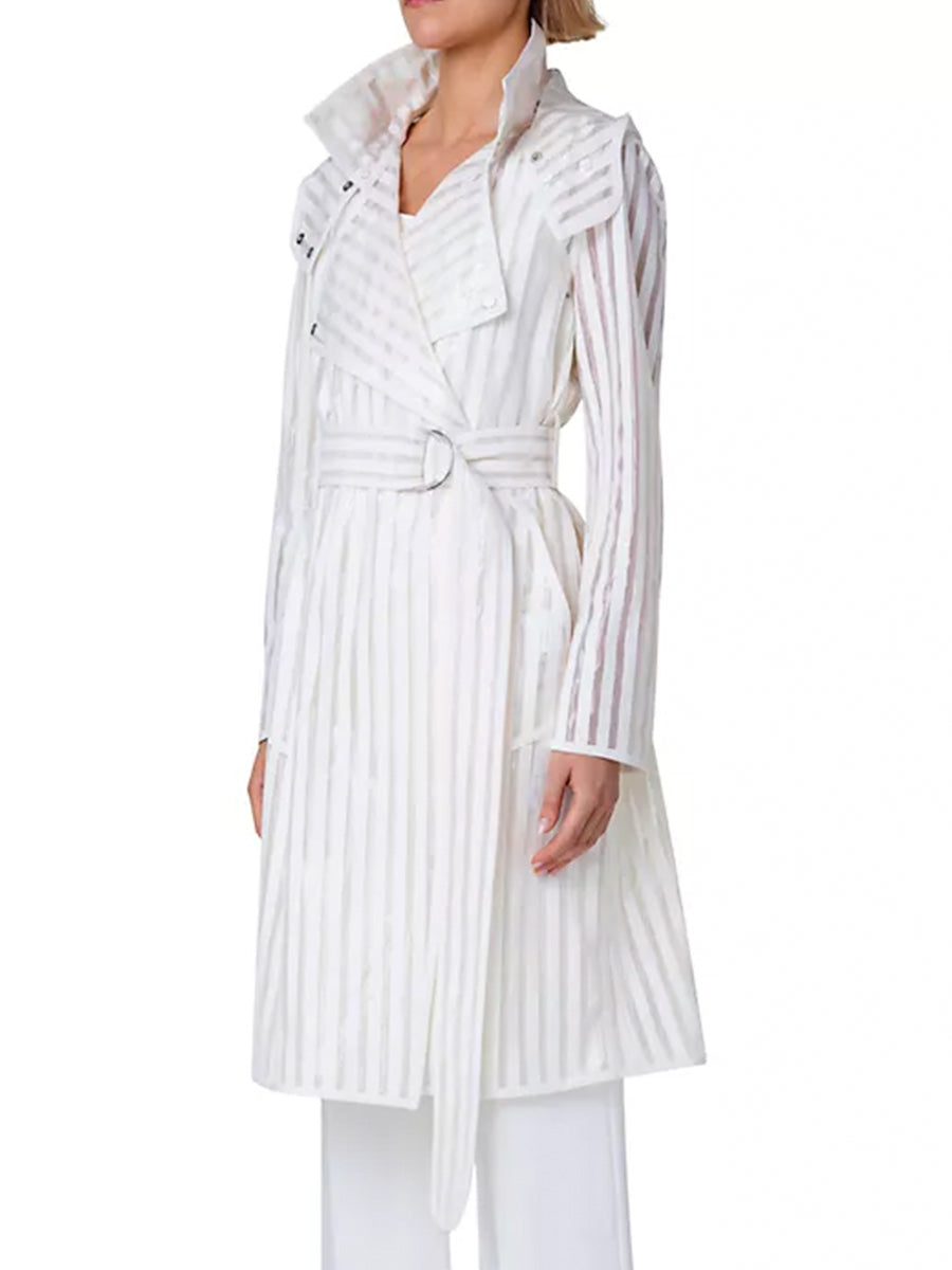 Belted Striped Hooded Jacket-Outerwear-Akris Punto-Cream-2-Mercantile Portland