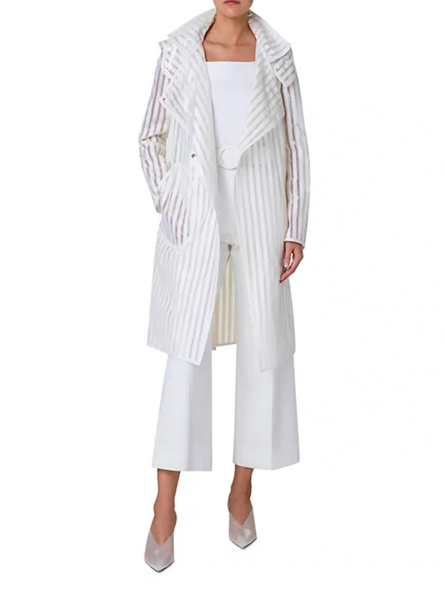 Belted Striped Hooded Jacket-Outerwear-Akris Punto-Cream-2-Mercantile Portland