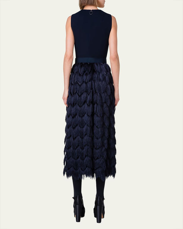 Mix-Media Zigzag Fringe Midi Dress-Akris Punto-Mercantile Portland