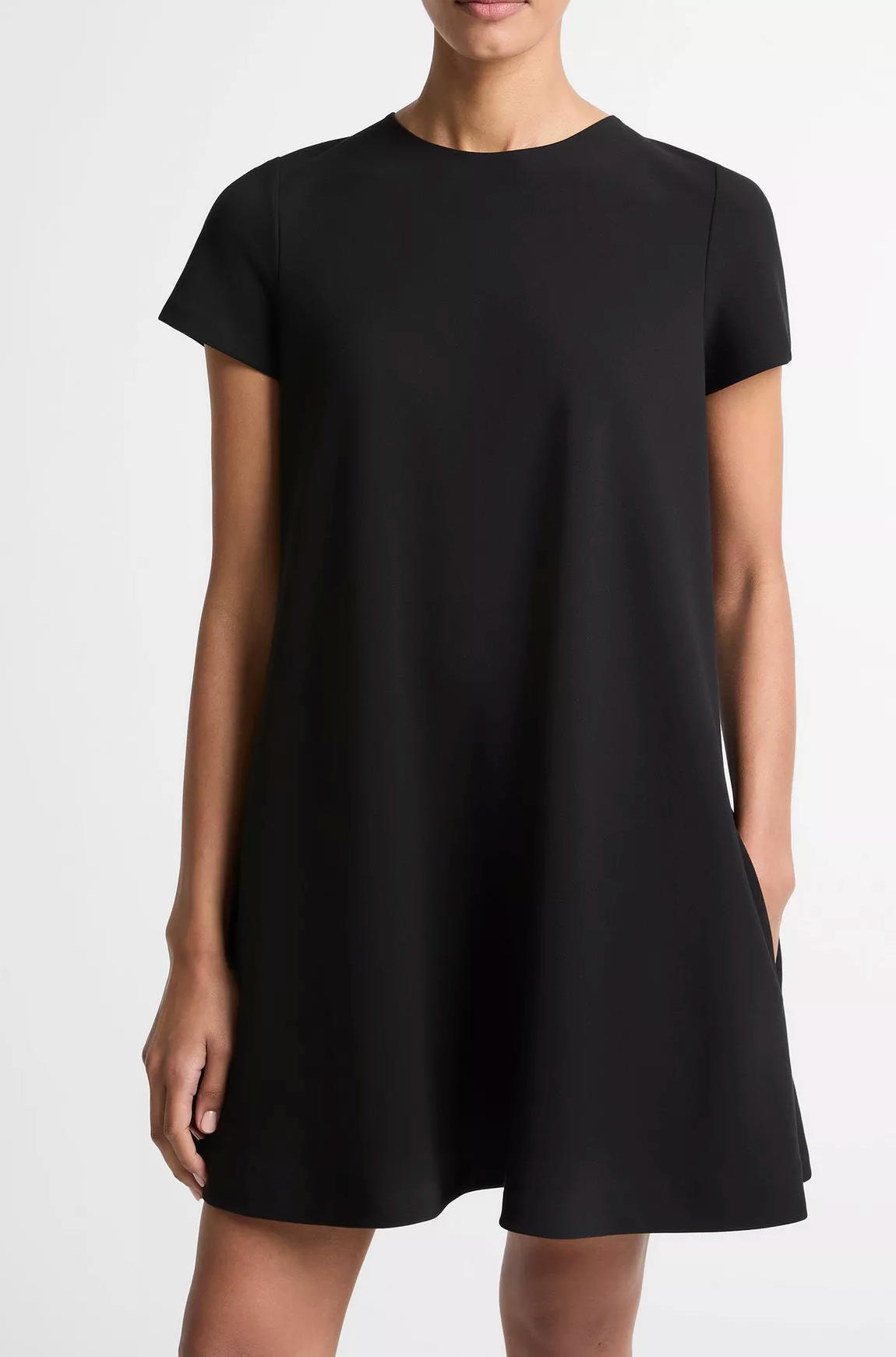 Bias Short-Sleeve Dress in Black-Dresses-Vince-Black-S-Mercantile Portland