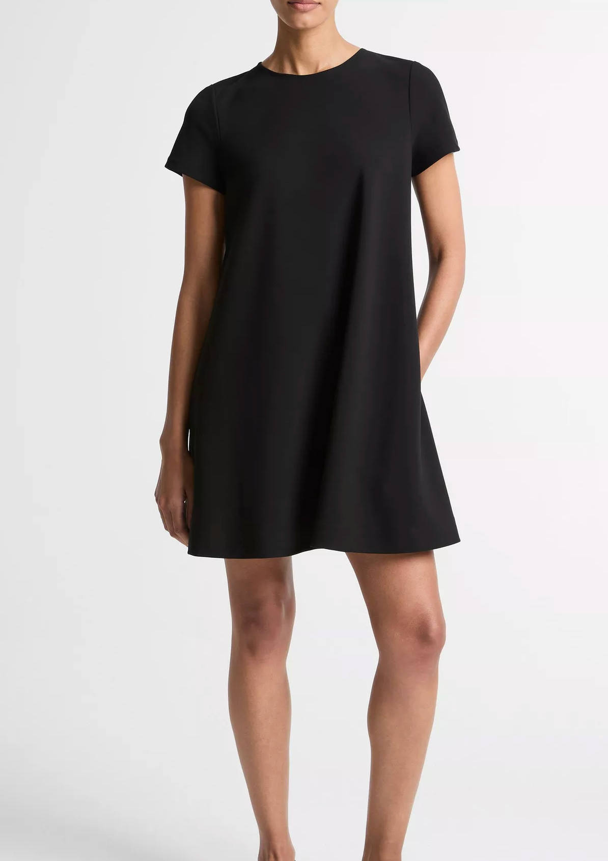 Bias Short-Sleeve Dress in Black-Dresses-Vince-Black-S-Mercantile Portland