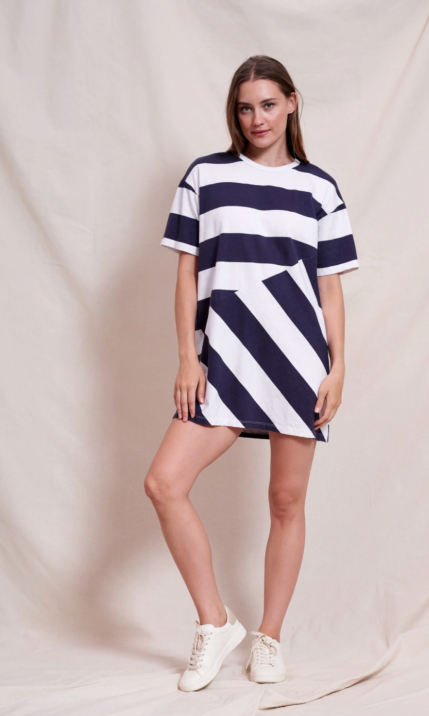 Bias Stripe Mix T-Shirt Dress-Clothing-Sundry-Optic White-XS-Mercantile Portland