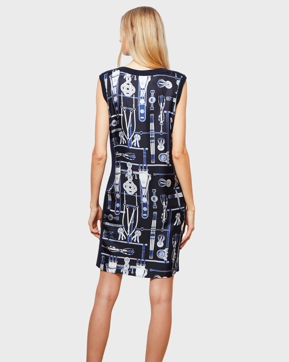 Bitys Silk Print Dress With Cashmere Side Panel-Clothing-Rani Arabella-Navy-XS-Mercantile Portland