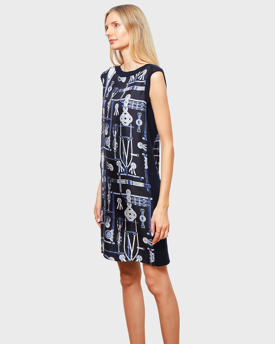 Bitys Silk Print Dress With Cashmere Side Panel-Clothing-Rani Arabella-Navy-XS-Mercantile Portland