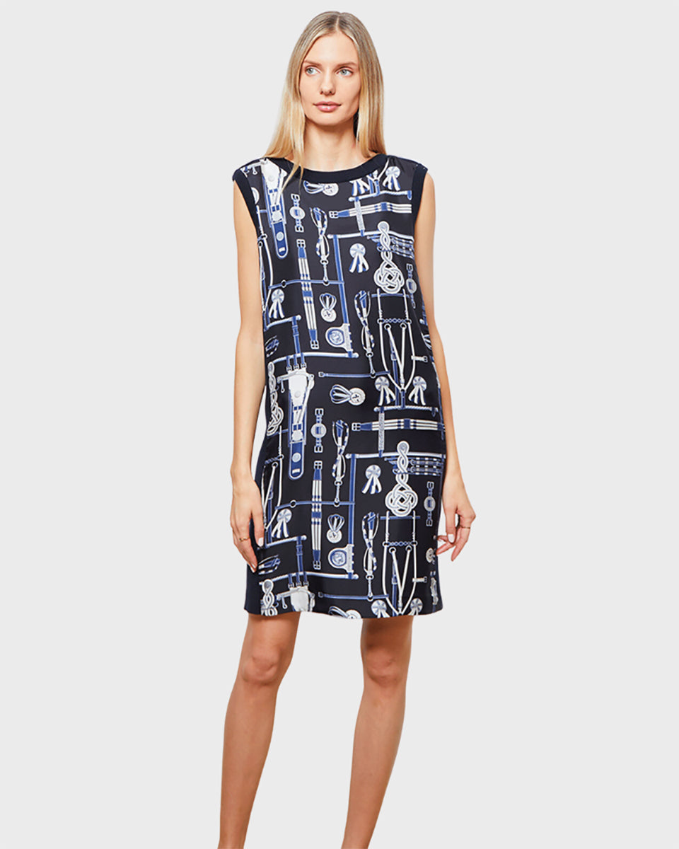 Bitys Silk Print Dress With Cashmere Side Panel-Clothing-Rani Arabella-Navy-XS-Mercantile Portland