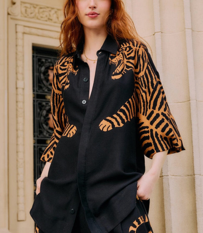 Black Tiger Long Sleeve Shirt-Shirts-Farm Rio-Black-XS-Mercantile Portland