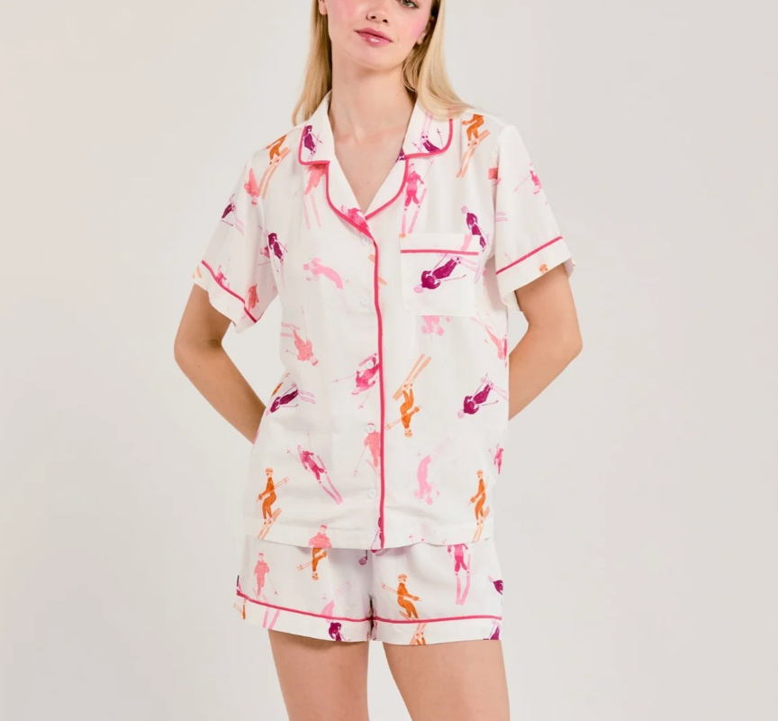 Bluebird Day Pj Shorts Set-Sleepwear-Katie Kime-Pink-XS-Mercantile Portland