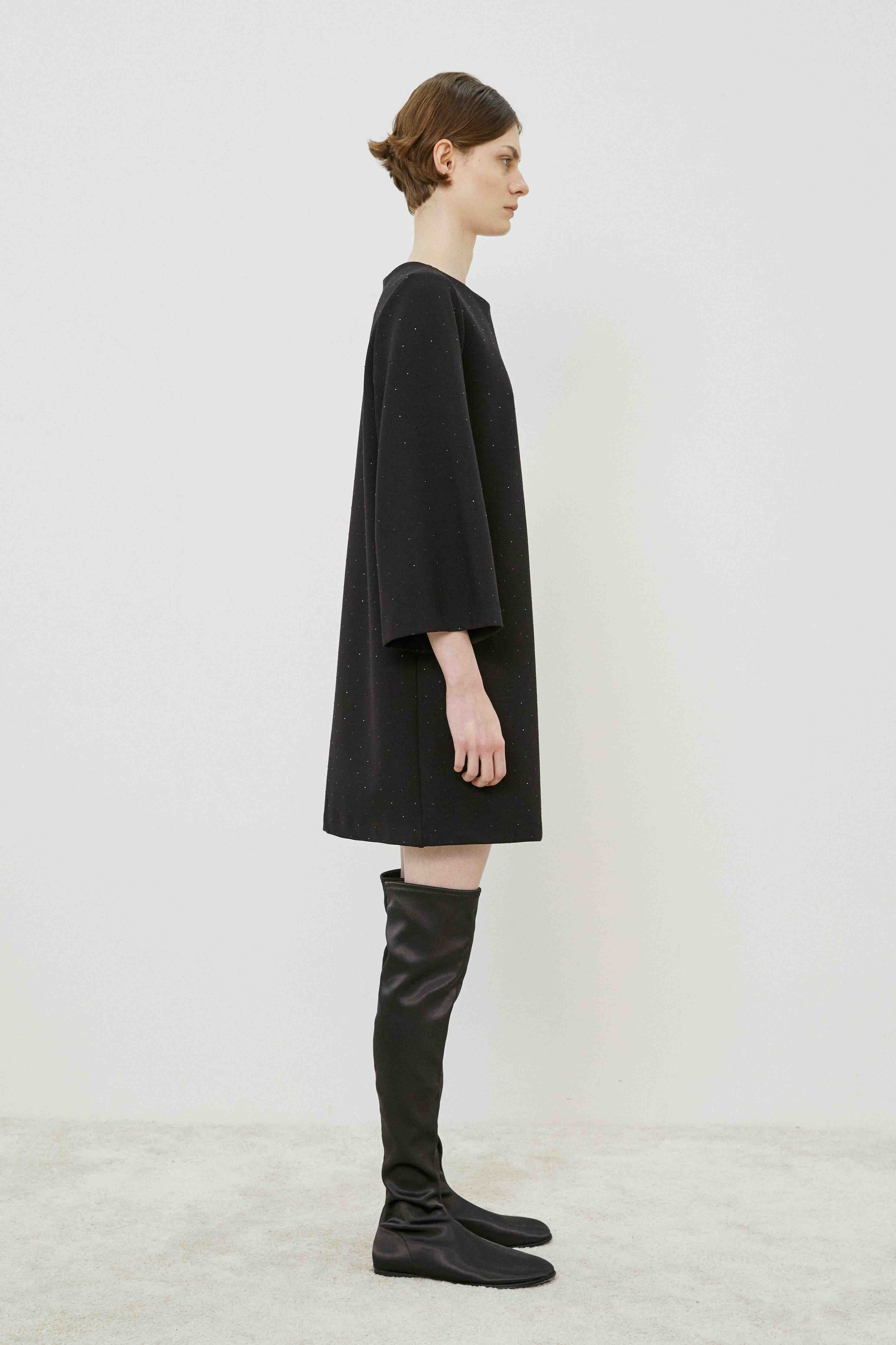 Boatneck Shirt Dress-Dresses-Meimeij-Black-36-Mercantile Portland