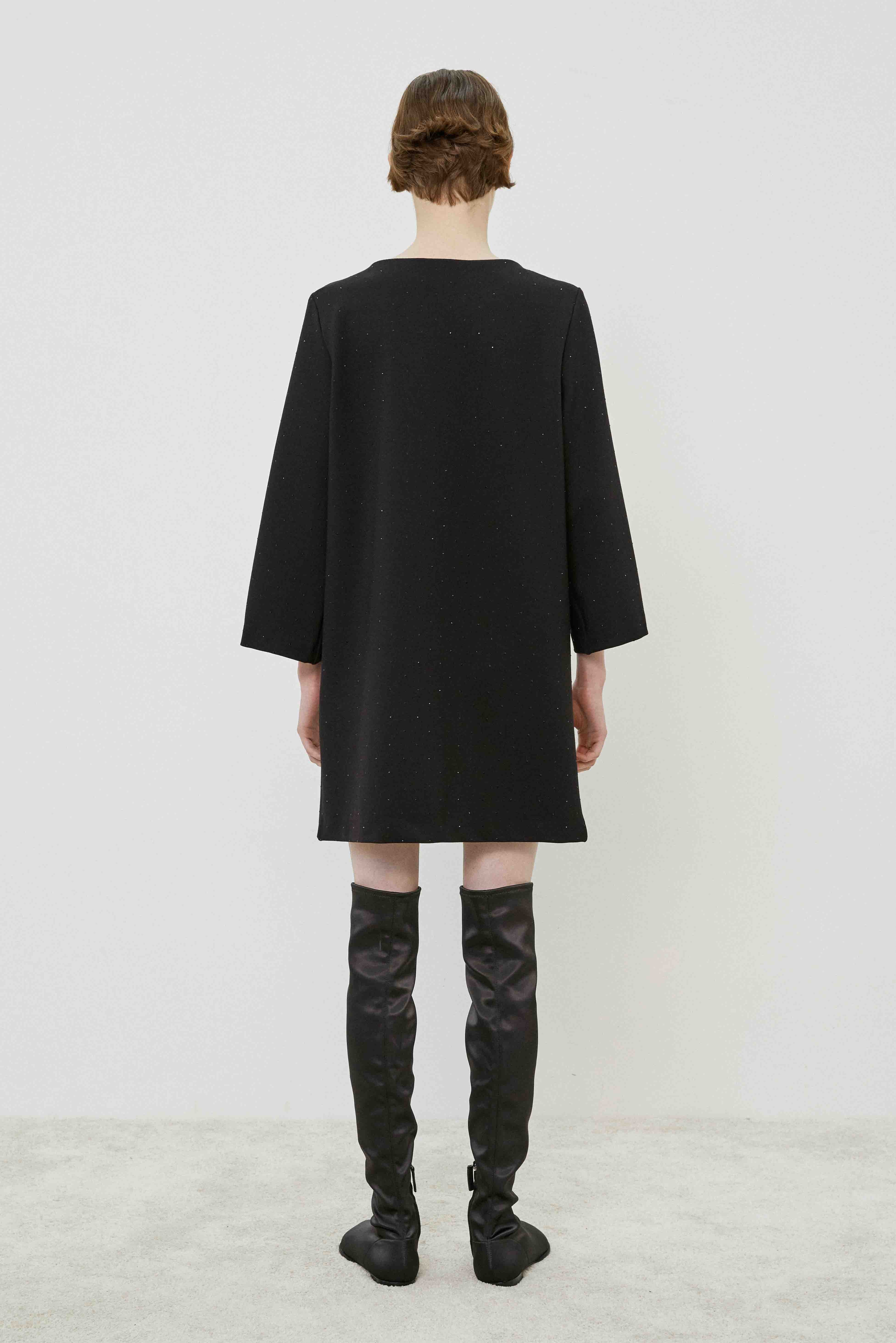 Boatneck Shirt Dress-Dresses-Meimeij-Black-36-Mercantile Portland