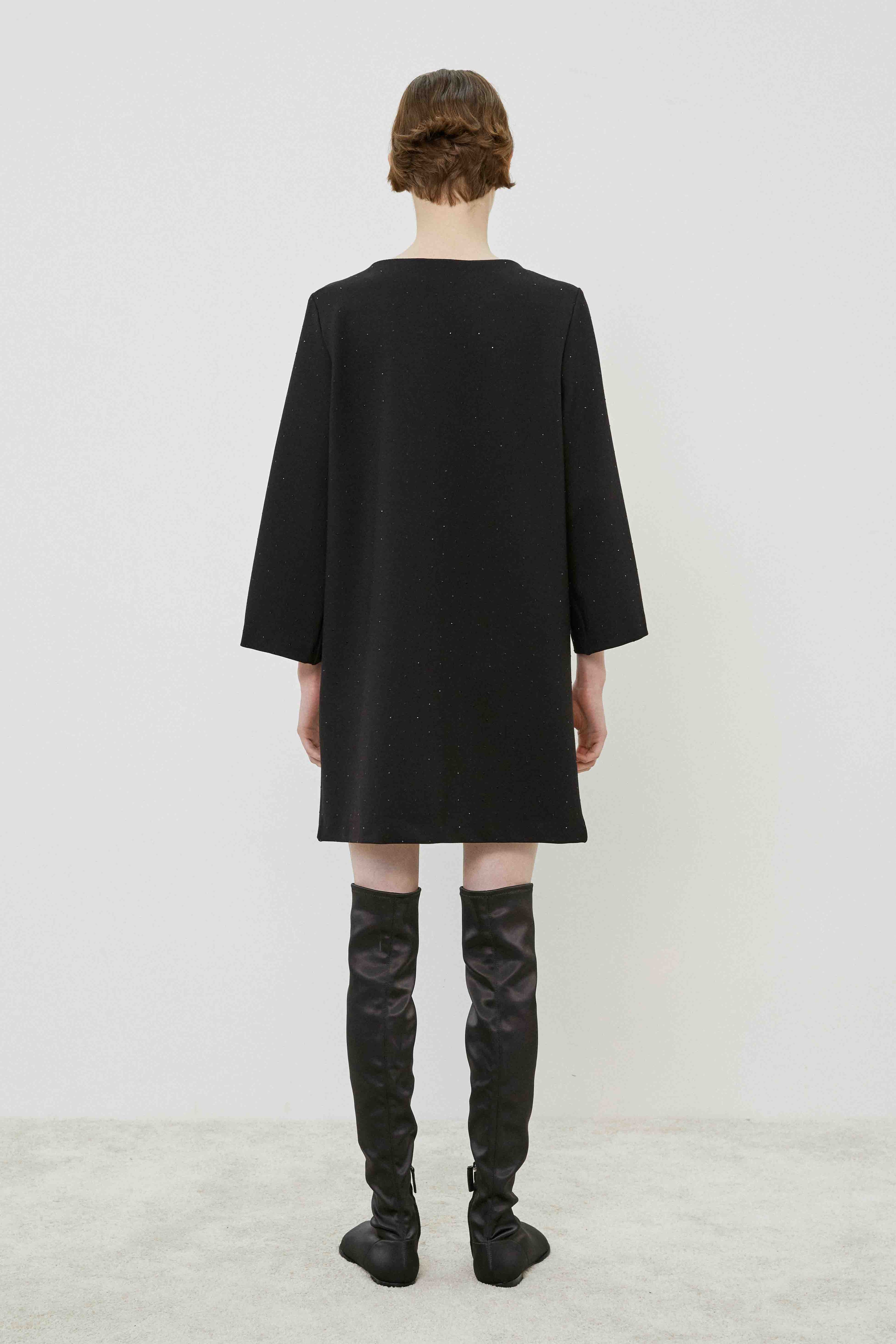 Boatneck Shirt Dress-Dresses-Meimeij-Black-36-Mercantile Portland