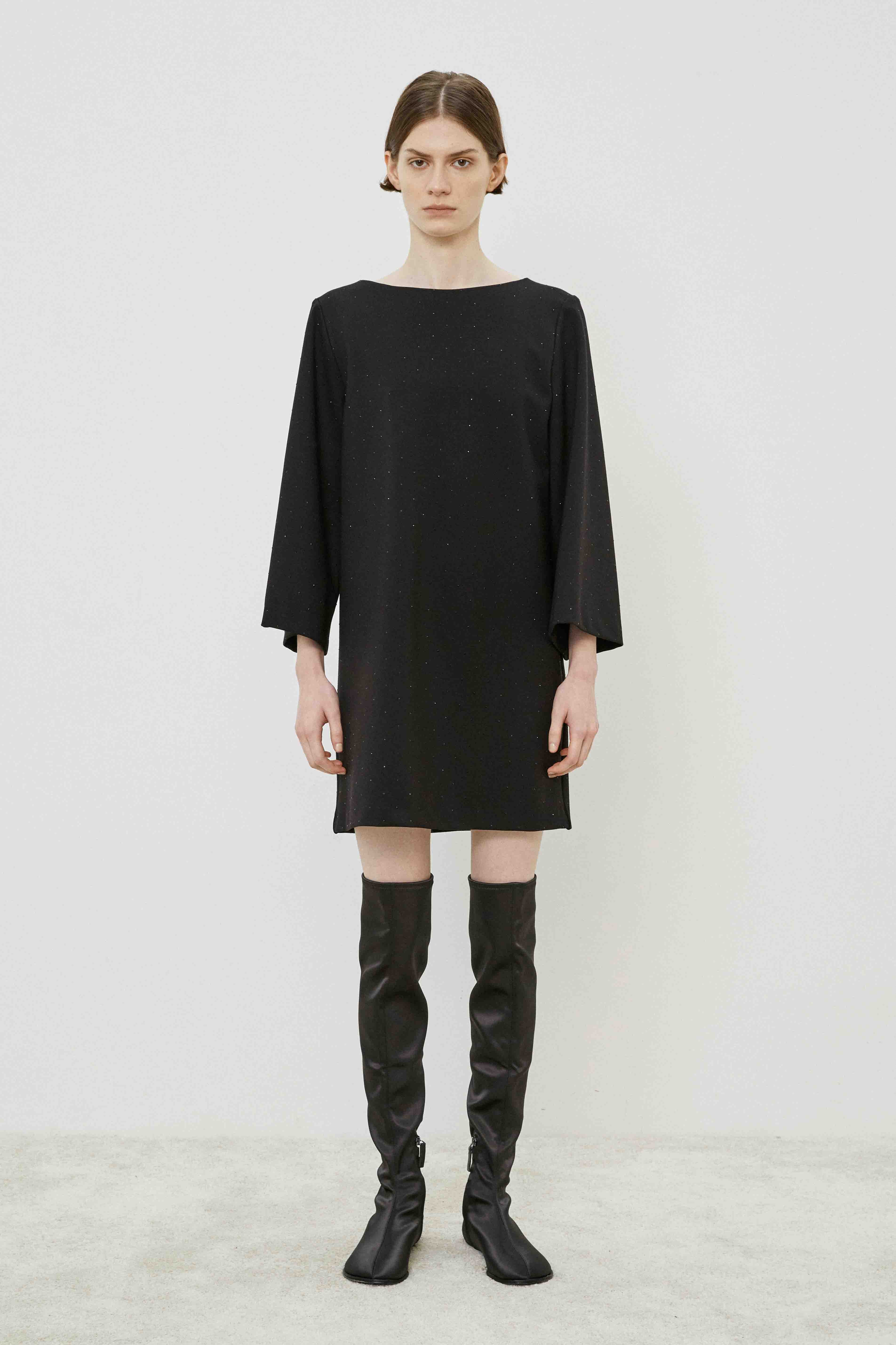 Boatneck Shirt Dress-Dresses-Meimeij-Black-36-Mercantile Portland