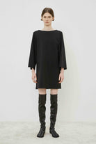 Boatneck Shirt Dress-Dresses-Meimeij-Black-36-Mercantile Portland