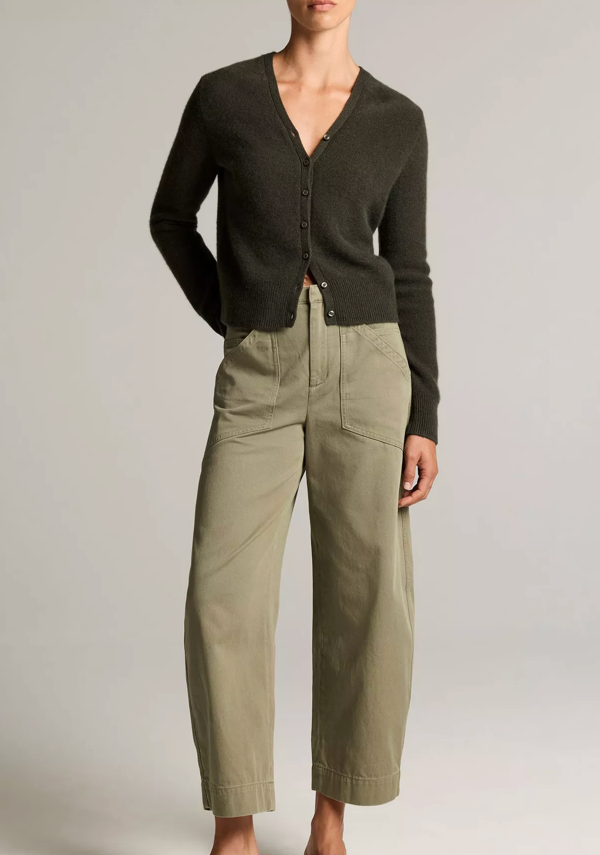 Boiled Cashmere V-Neck Cardigan-Sweaters-Vince-Dark Moss-XS-Mercantile Portland