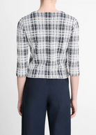 Bouclé Plaid Elbow-Sleeve Sweater-Clothing-Vince-Coastal Blue/ Off White-XXS-Mercantile Portland