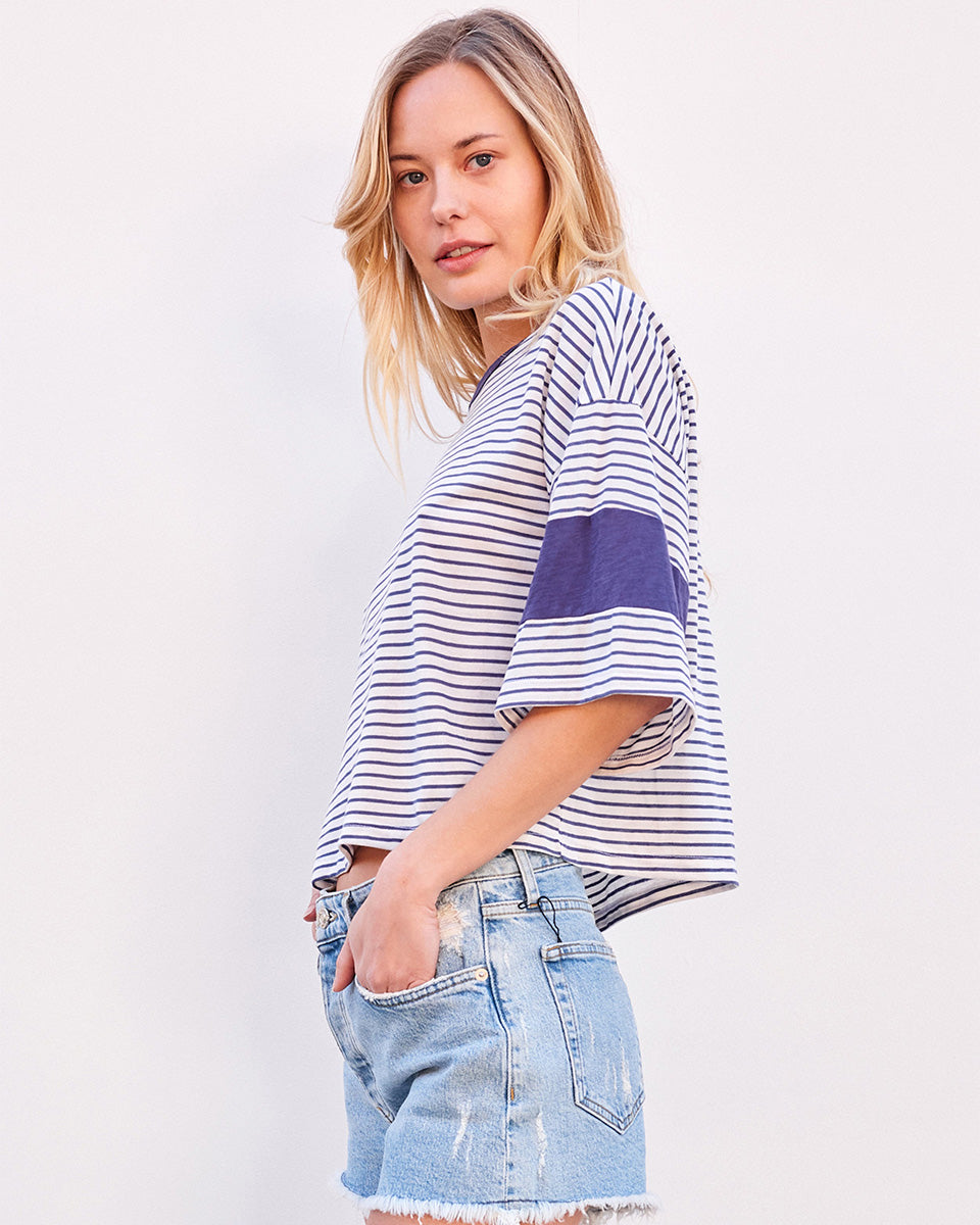 Boxy Blocked Tee-Clothing-Sundry-Optic White/Navy Stripe-XS-Mercantile Portland