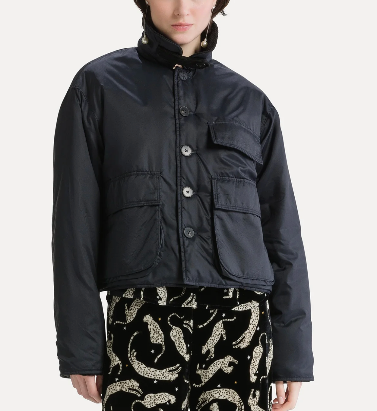 British Cropped Jacket in Night-Jackets-Forte Forte-Night-0-Mercantile Portland