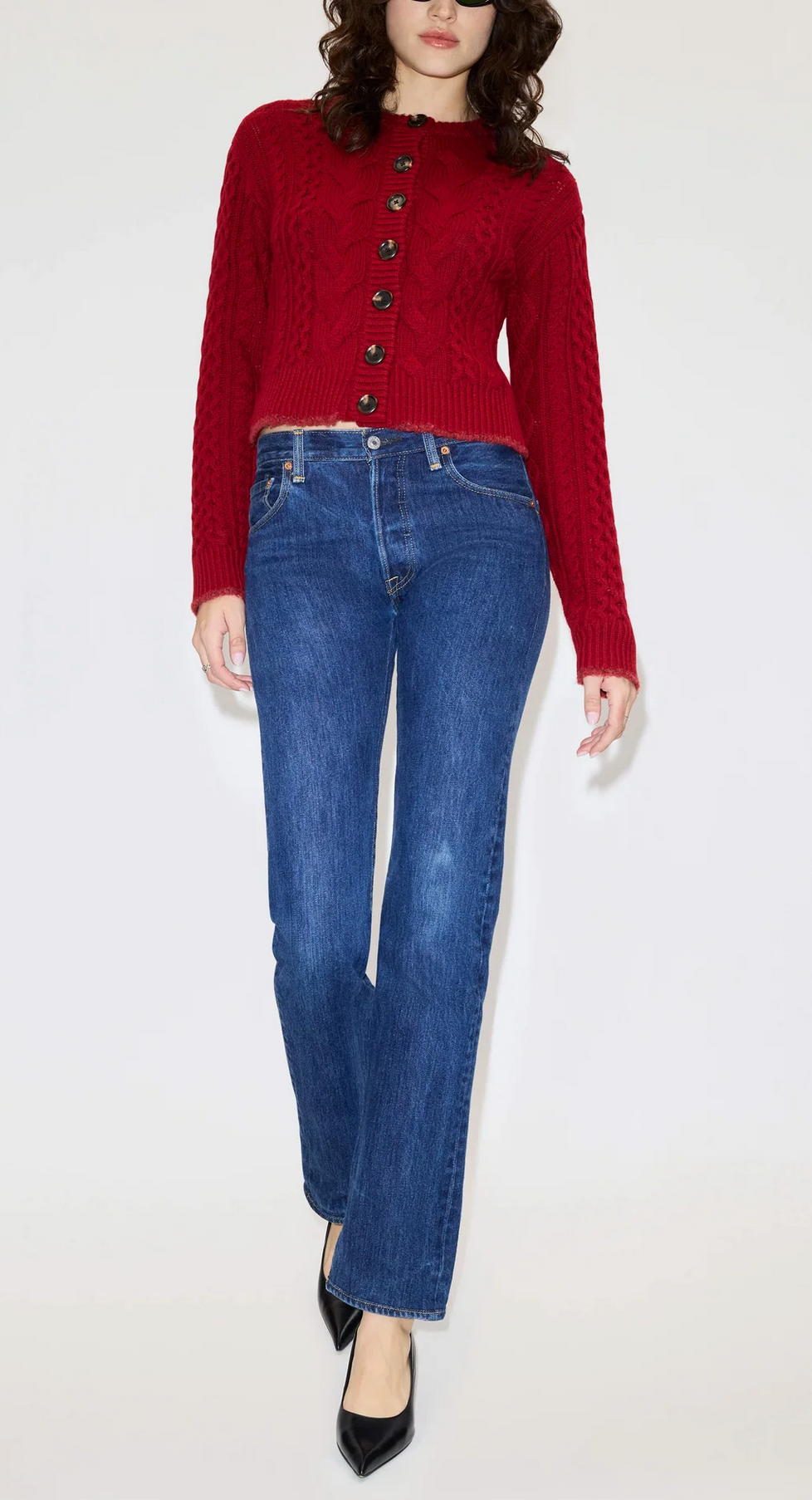 Cable Cardigan in Rosso-Sweaters-Re/Done-Rosso-XS-Mercantile Portland