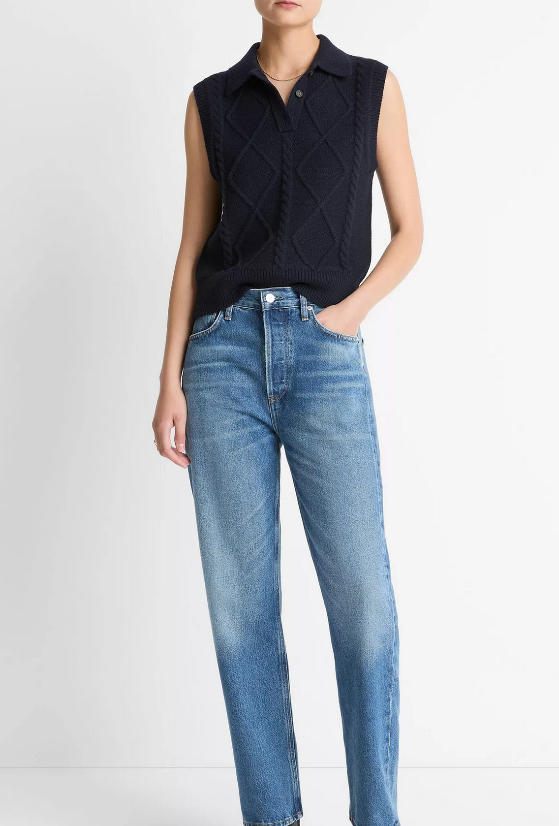 Cable-Knit Sweater Vest-Sweaters-Vince-Coastal Blue-XXS-Mercantile Portland