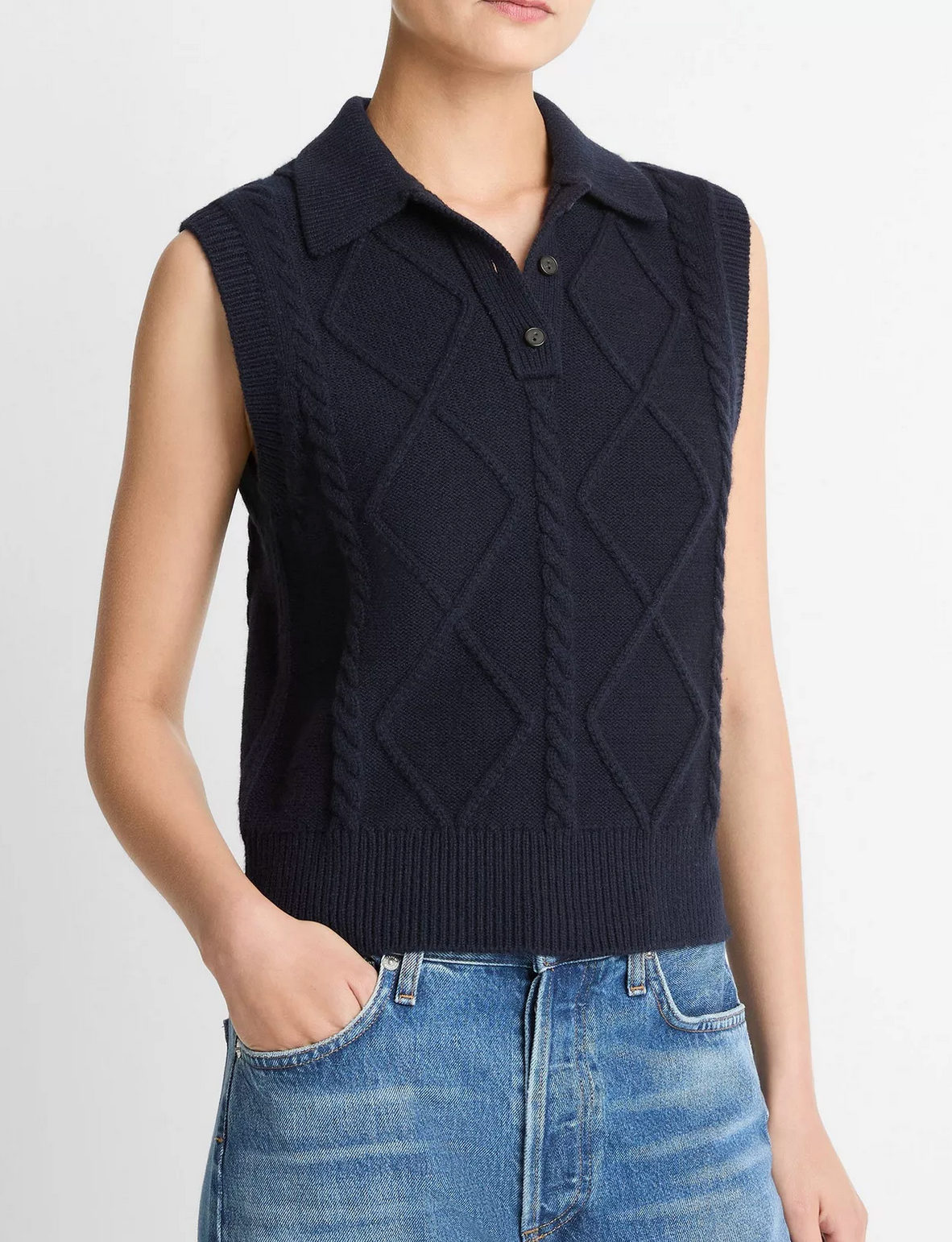 Cable-Knit Sweater Vest-Sweaters-Vince-Coastal Blue-XXS-Mercantile Portland
