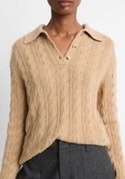 Cable-Knit Wool-Blend Polo Sweater-Clothing-VINCE-Cashew-XXS-Mercantile Portland