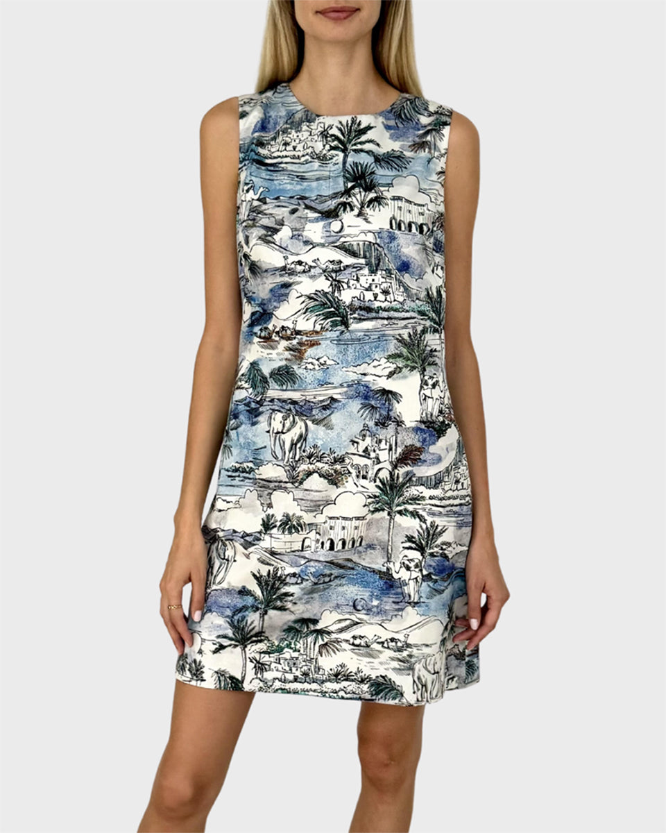 Cairo Printed Sleeveless Dress-Clothing-Rani Arabella-Blue-XS-Mercantile Portland