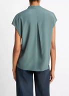 Cap Sleeve Blouse - Contrast Hidden Placket-Clothing-Vince-Teal Stone Clay-XXS-Mercantile Portland