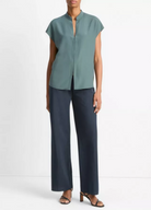 Cap Sleeve Blouse - Contrast Hidden Placket-Clothing-Vince-Teal Stone Clay-XXS-Mercantile Portland