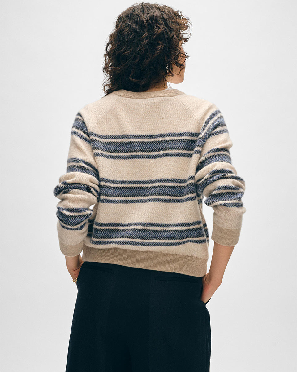 Cashmere Blanket Stripe Sweatshirt-Sweaters-White + Warren-Blue Black Combo-XS-Mercantile Portland