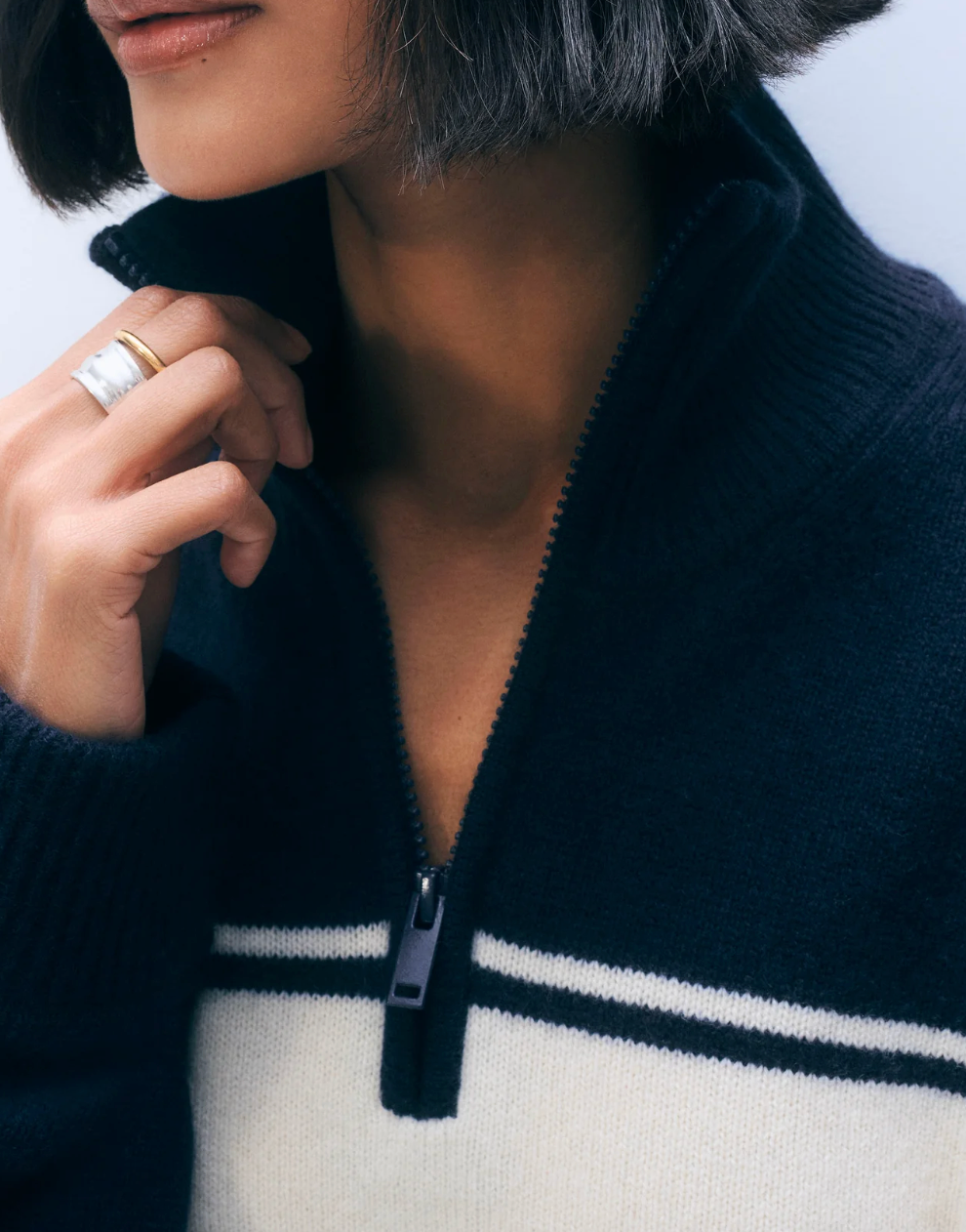 Cashmere Blend Quarter Zip-Sweaters-White & Warren-Navy-XS-Mercantile Portland