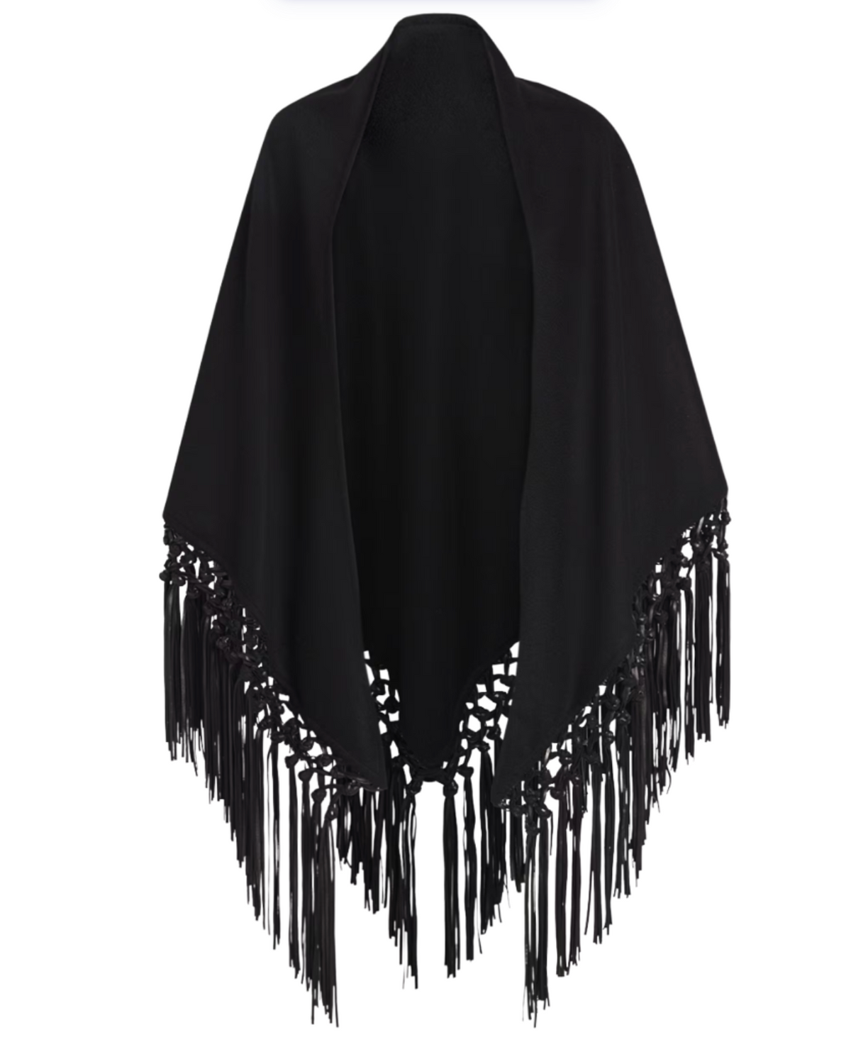Cashmere Cape with Leather Fringe-Scarves and Wraps-Alonpi-Black-OS-Mercantile Portland