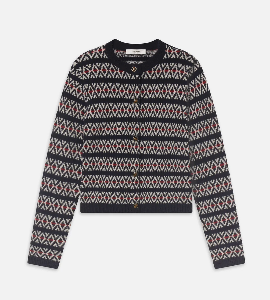 Cashmere Cardigan in Navy Fair Isle-Sweaters-Frame-Navy Fair Isle-XS-Mercantile Portland