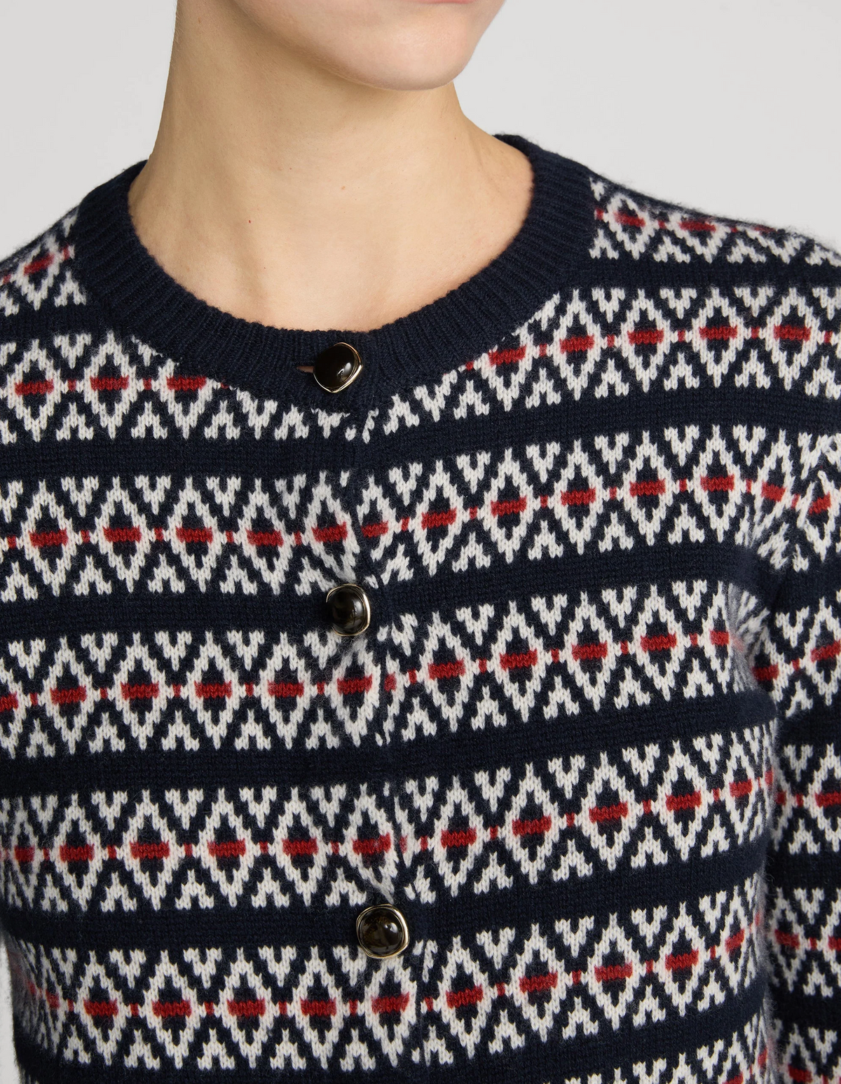 Cashmere Cardigan in Navy Fair Isle-Sweaters-Frame-Navy Fair Isle-XS-Mercantile Portland