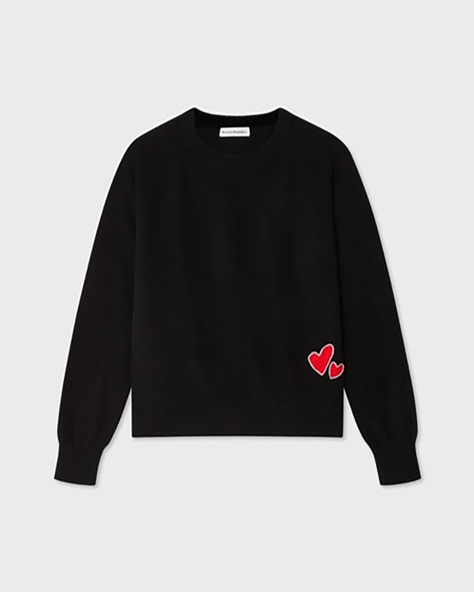Cashmere Embroidered Heart Sweatshirt-Sweaters-White + Warren-Black-XS-Mercantile Portland