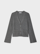 Cashmere Fluted Sleeve Cardigan-Clothing-WHITE & WARREN-Graphite Heather-XS-Mercantile Portland