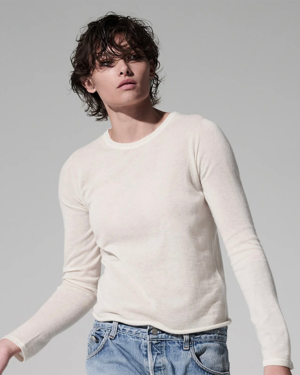 Cashmere Long Sleeve Crewneck-Clothing-Majestic Filatures-Milk-1-Mercantile Portland