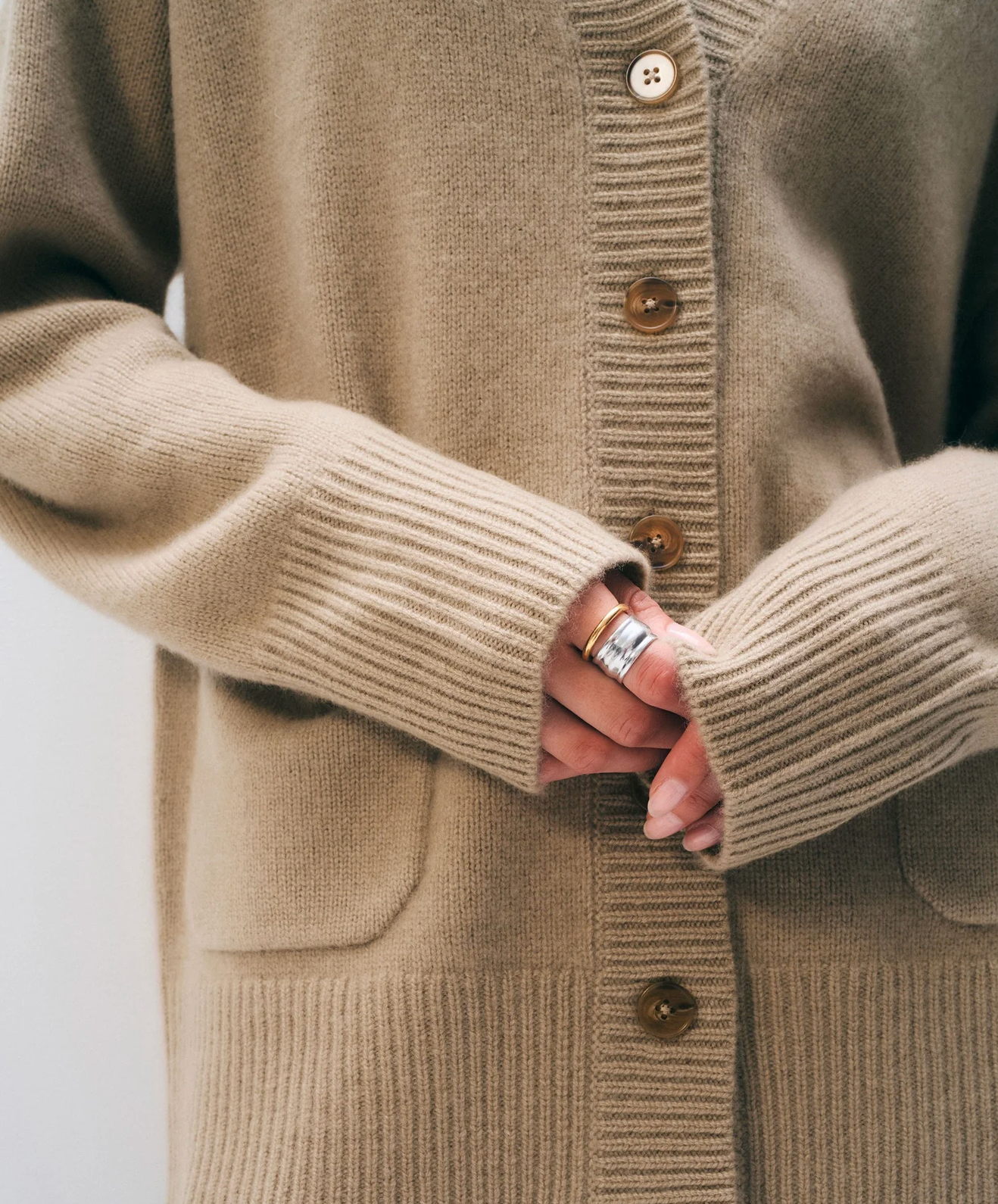 Cashmere Luxe Pocket Cardigan in Khaki-Sweaters-White & Warren-Khaki-XS-Mercantile Portland