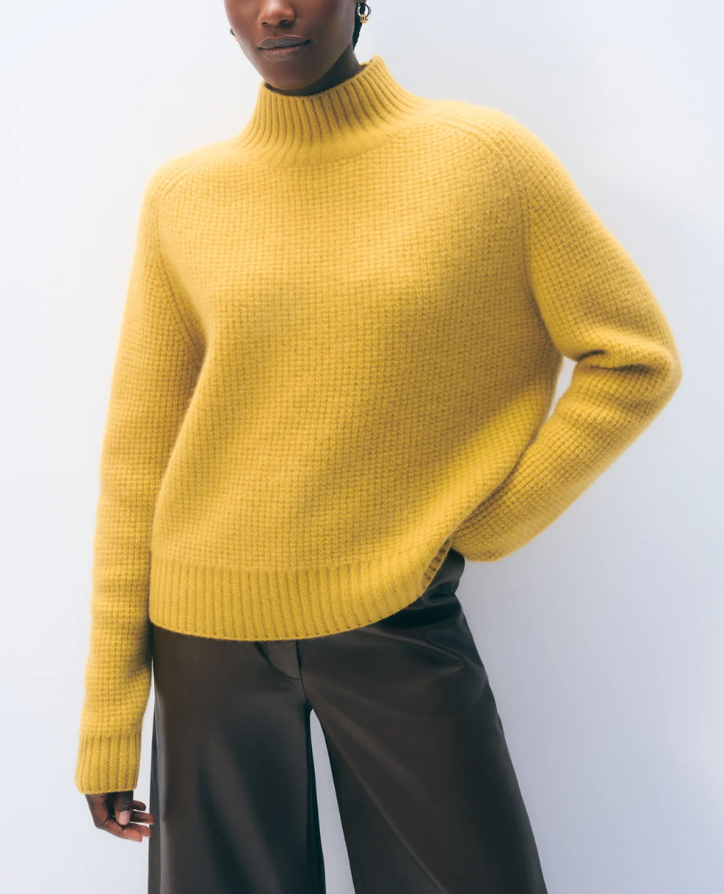 Cashmere Luxe Waffle Standneck-Sweaters-White & Warren-Chartreuse yellow-XS-Mercantile Portland
