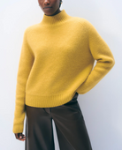 Cashmere Luxe Waffle Standneck-Sweaters-White & Warren-Chartreuse yellow-XS-Mercantile Portland
