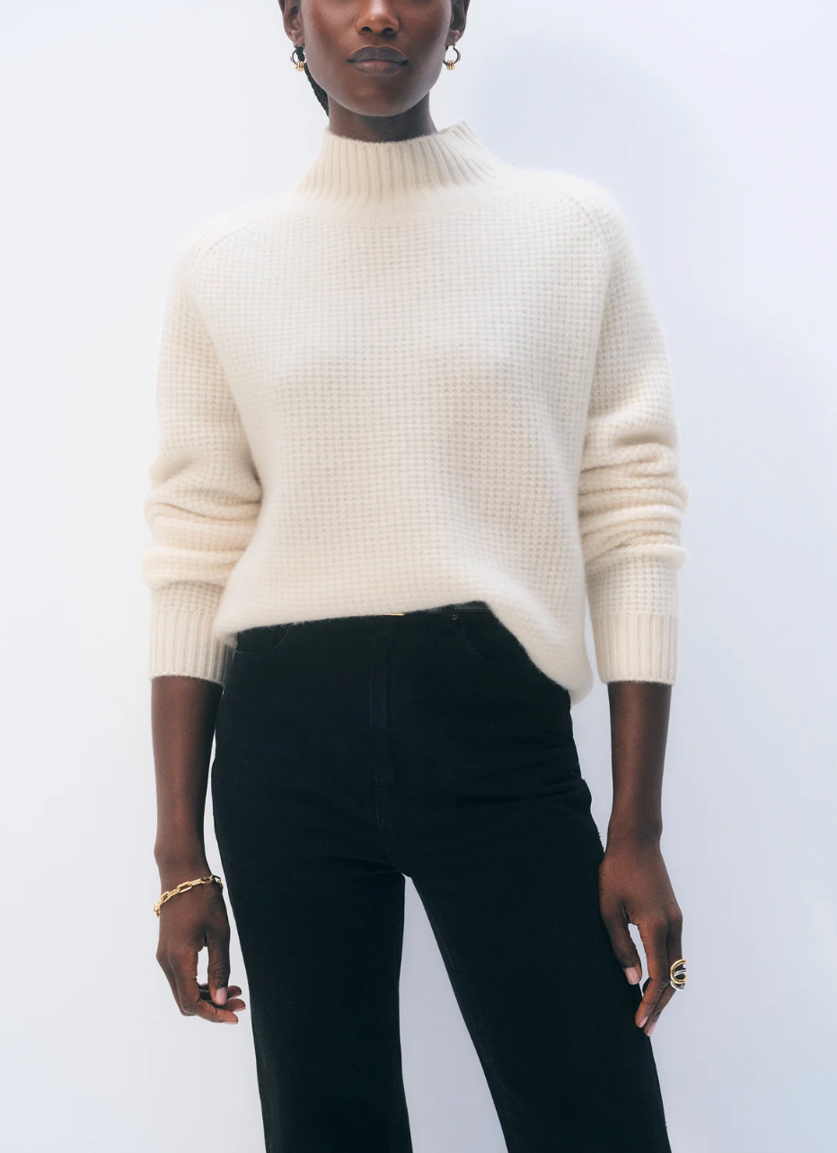 Cashmere Luxe Waffle Standneck-Sweaters-White & Warren-Chartreuse yellow-XS-Mercantile Portland