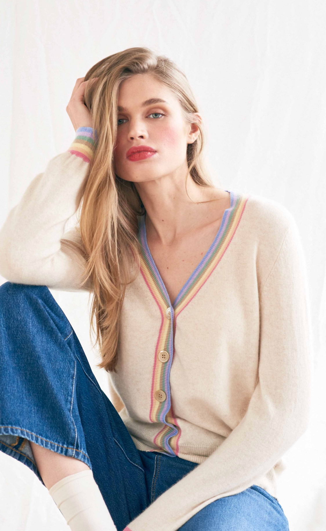 Cashmere Rainbow Cardigan-Sweaters-Jumper 1234-Lace Multi-1-Mercantile Portland