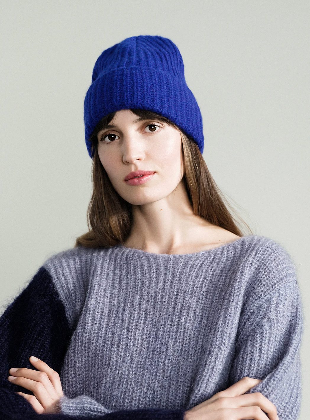 Cashmere Ribbed Beanie in Cobalt-Hats-HANSEL FR BASEL-Cobalt-OS-Mercantile Portland