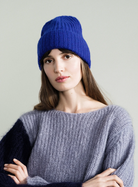 Cashmere Ribbed Beanie in Cobalt-Hats-HANSEL FR BASEL-Cobalt-OS-Mercantile Portland