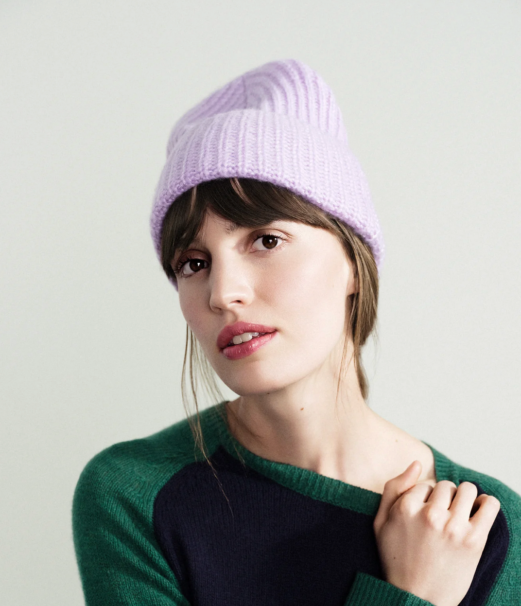 Cashmere Ribbed Beanie in Lilac-Hats-HANSEL FR BASEL-Lilac-OS-Mercantile Portland