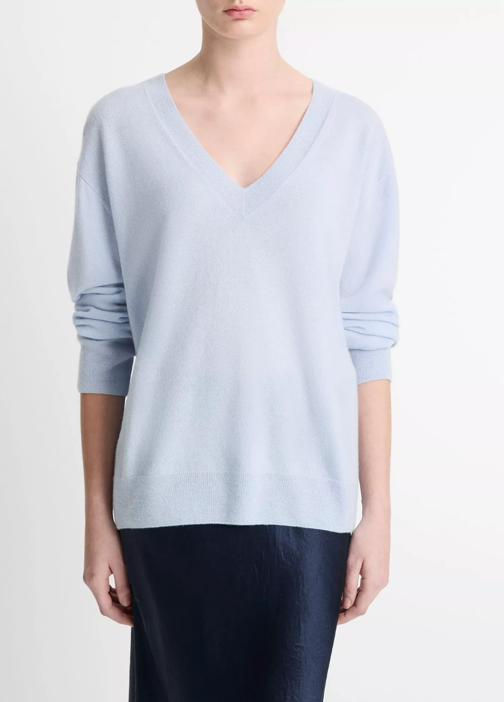 Cashmere-Silk Deep V-Neck Sweater-Sweaters-Vince-Dark Sky Mist-XXS-Mercantile Portland