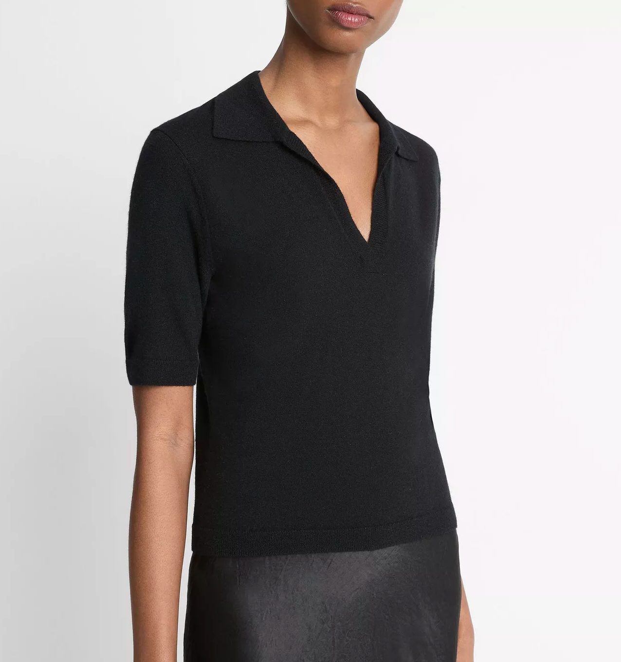 Cashmere-Silk Short-Sleeve Polo-Staging-Vince-Black-XXS-Mercantile Portland
