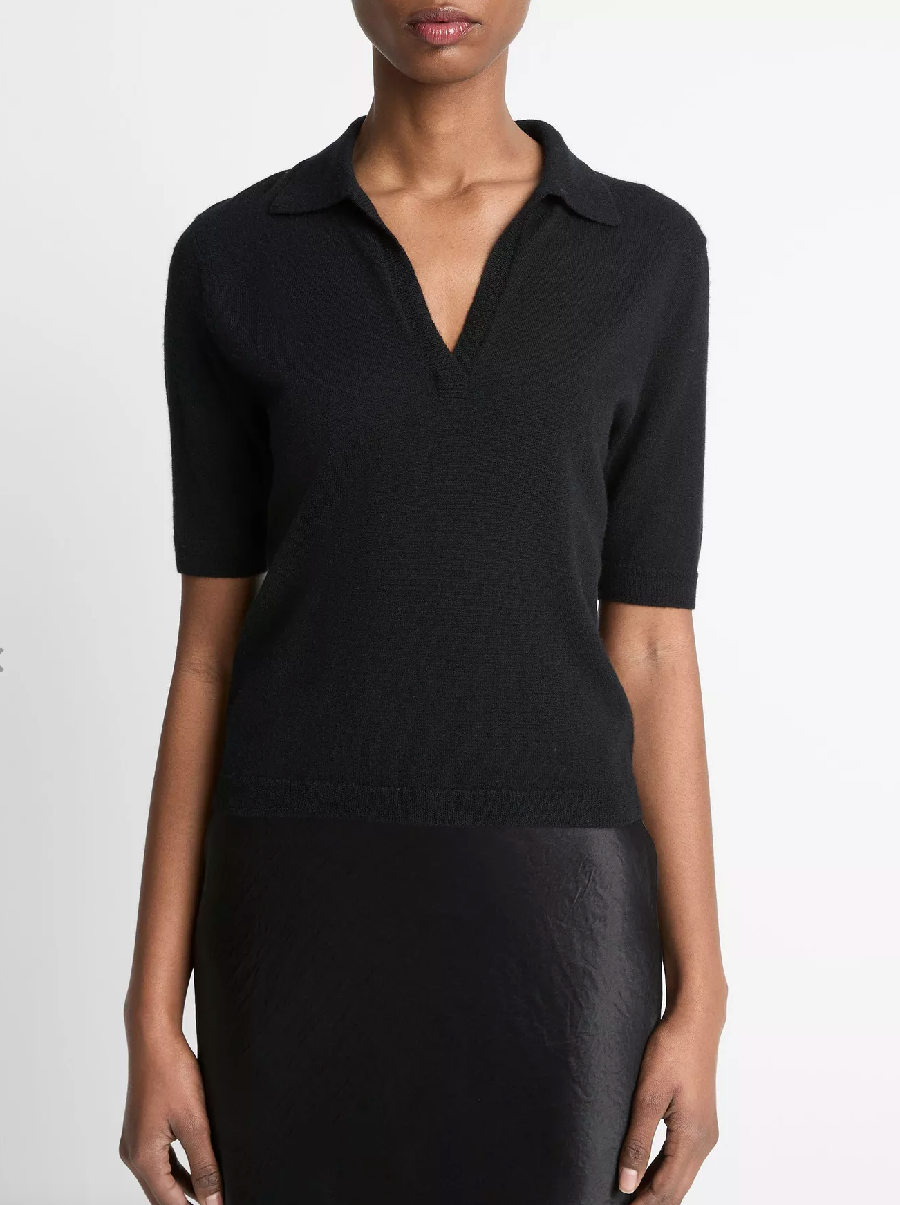 Cashmere-Silk Short-Sleeve Polo-Staging-Vince-Black-XXS-Mercantile Portland