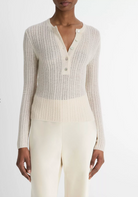 Cashmere-Silk Waffle-Knit Henley-Clothing-Vince-White Sand-XXS-Mercantile Portland