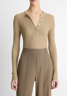 Cashmere-Silk Waffle-Knit Henley-Sweaters-Vince-Mojave-XXS-Mercantile Portland