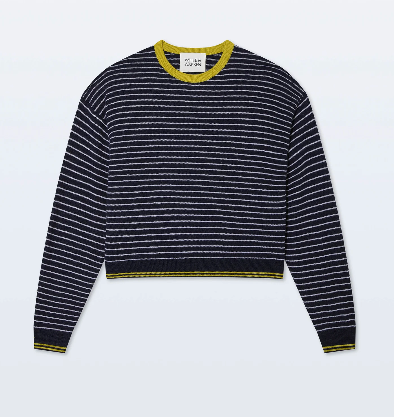 Cashmere Striped Crew in Navy/Citronelle-Sweaters-White & Warren-Navy-XS-Mercantile Portland