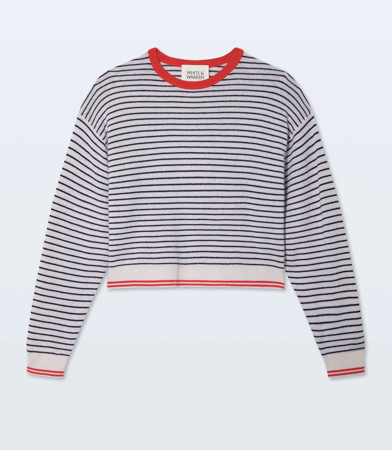 Cashmere Striped Crew in Soft White/Red-Sweaters-White & Warren-White-XS-Mercantile Portland